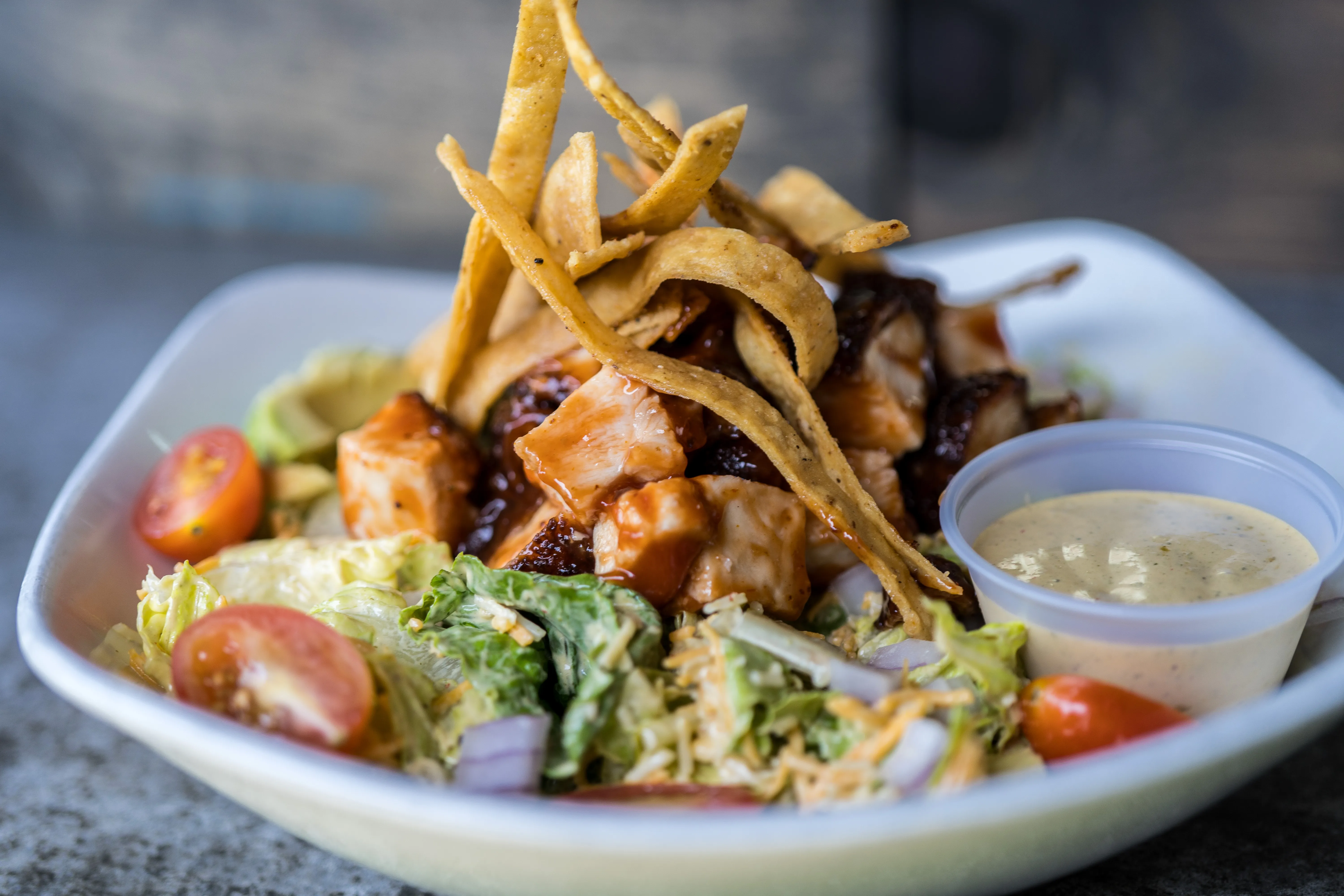 BBQ chicken salad with crispy tortilla strips at Park 101 Carlsbad