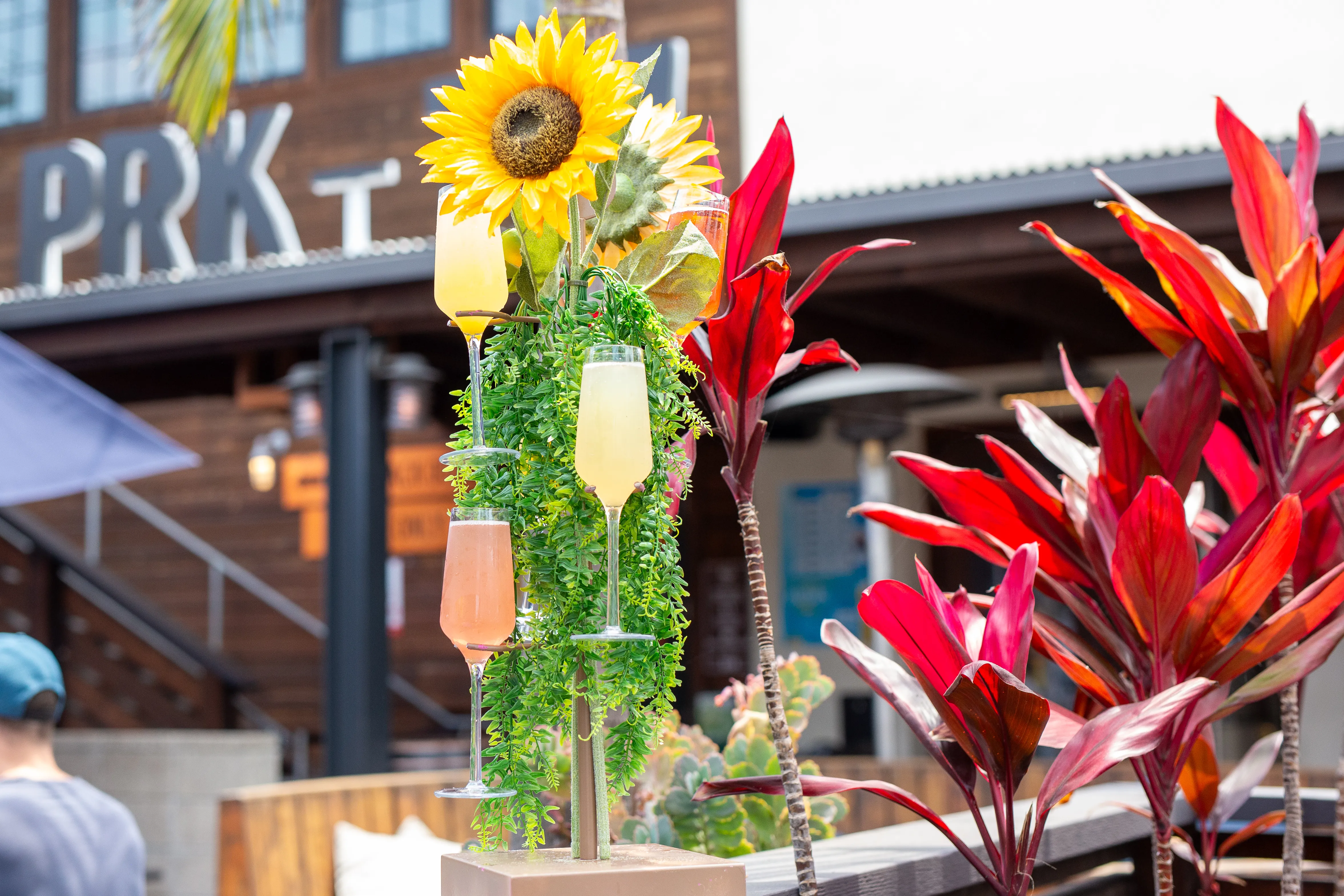 Rodeo Tower cocktail tower with sunflowers at Park 101 Carlsbad