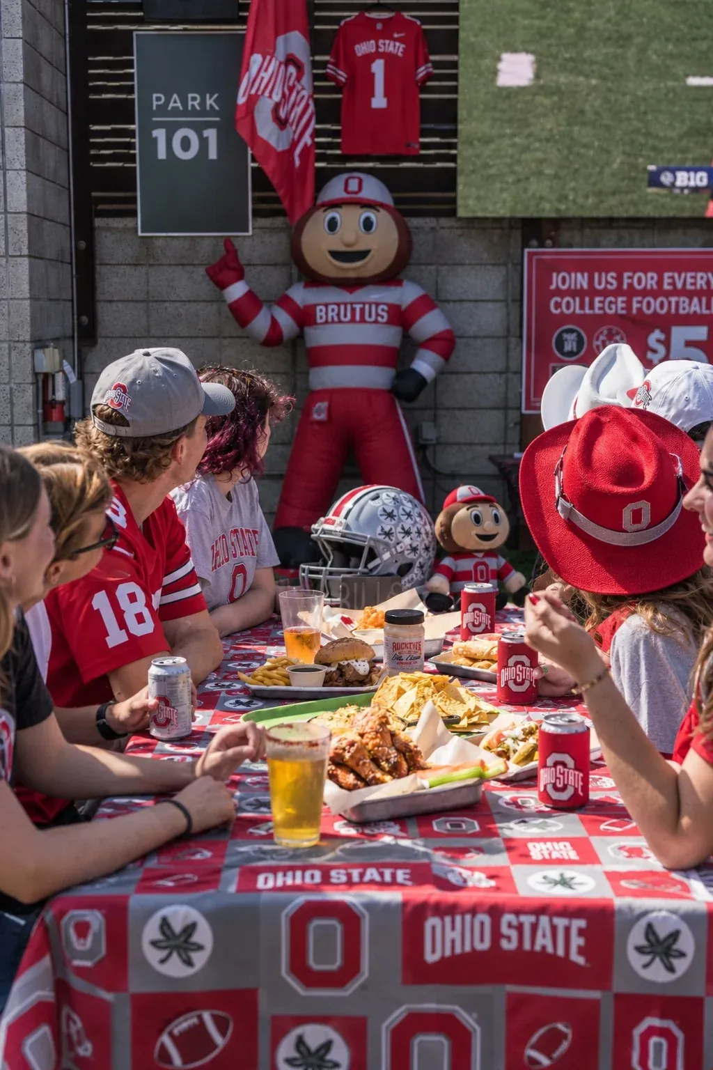 Ohio State Buckeyes watch party with fans, Brutus and game day food at Park 101 in Carlsbad